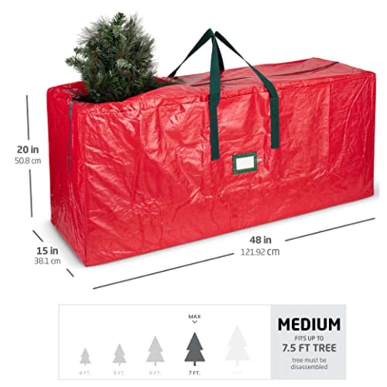 Artificial Christmas Tree Storage Bag - Fits Up to 7.5 Foot Holiday Xmas Disassembled Trees with Durable Reinforced Handles & Dual Zipper - Waterproof Material Protects from Dust, Moisture & Insects (Red)